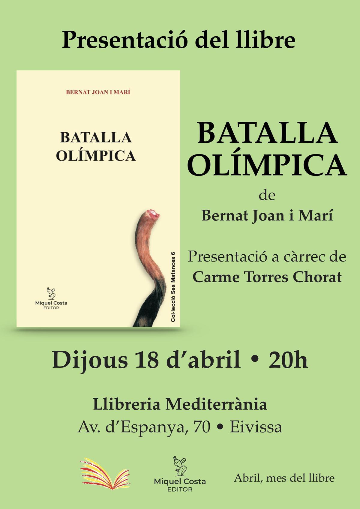 Cartel oficial de la presentación del libro 'Batalla olímpica', de Bernat Joan.