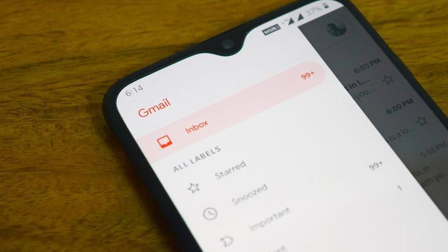 Aplicación de Gmail en el teléfono móvil.