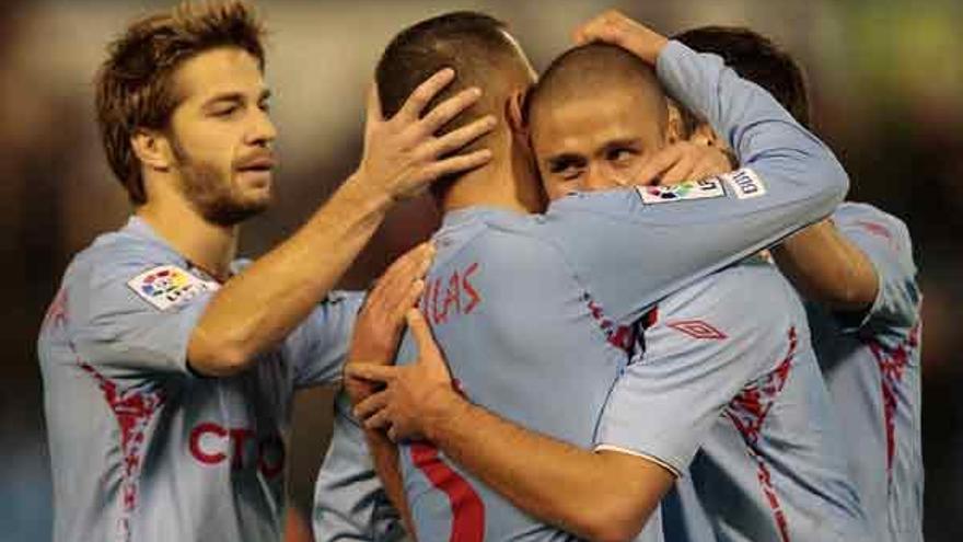 Los jugadores del Celta celebran uno de los goles conseguidos en la última victorial del conjunto vigués