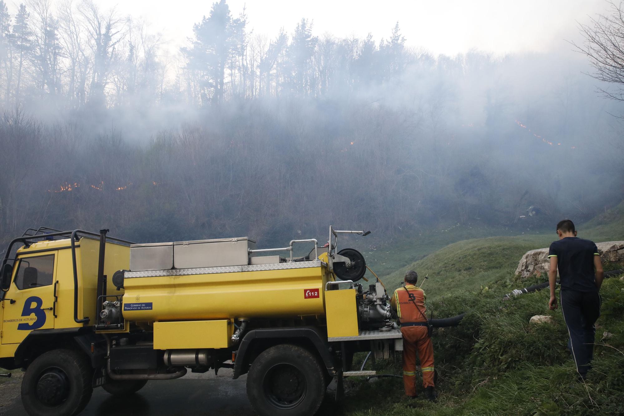 EN IMÁGENES: bomberos, vecinos y la UME luchan contra el preocupante incendio en Tineo