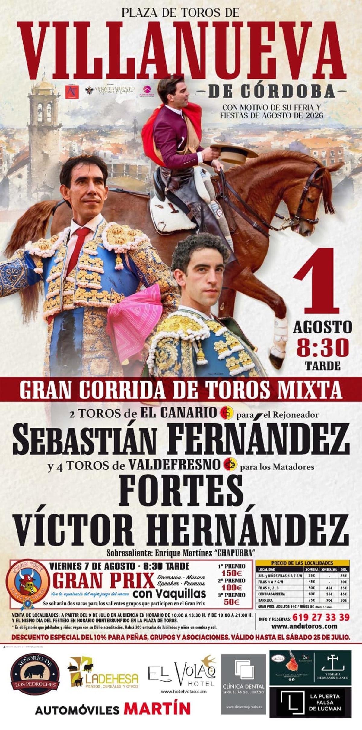 Cartel de la corrida programada en Villanueva de Córdoba.
