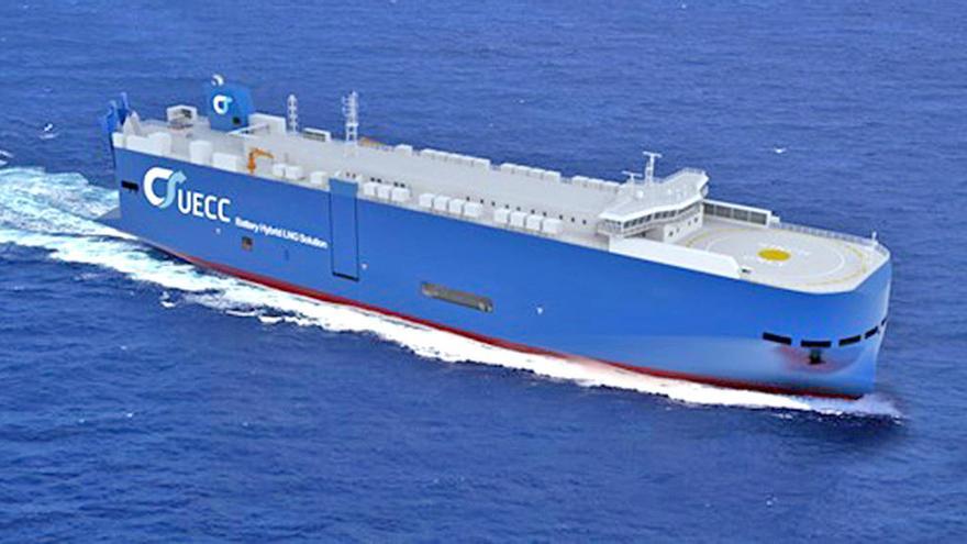 Modelo de barco propulsado con GNL que estrenará UECC en 2021. // UECC