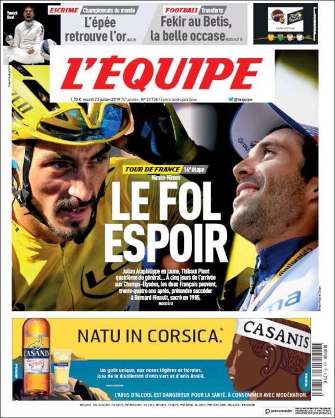 Portada de LEQUIPE del 23 de julio