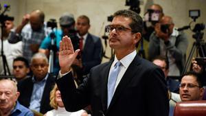 Pedro Pierluisi swears to attend his nomination as Secretary of State during a public hearing of the Commission of Government of the House of Representatives called upon by the President of the House  Johnny Mendez  hours before Ricardo Rossello steps down as Governor of Puerto Rico  in San Juan  Puerto Rico August 2  2019   REUTERS Gabriella N  Baez