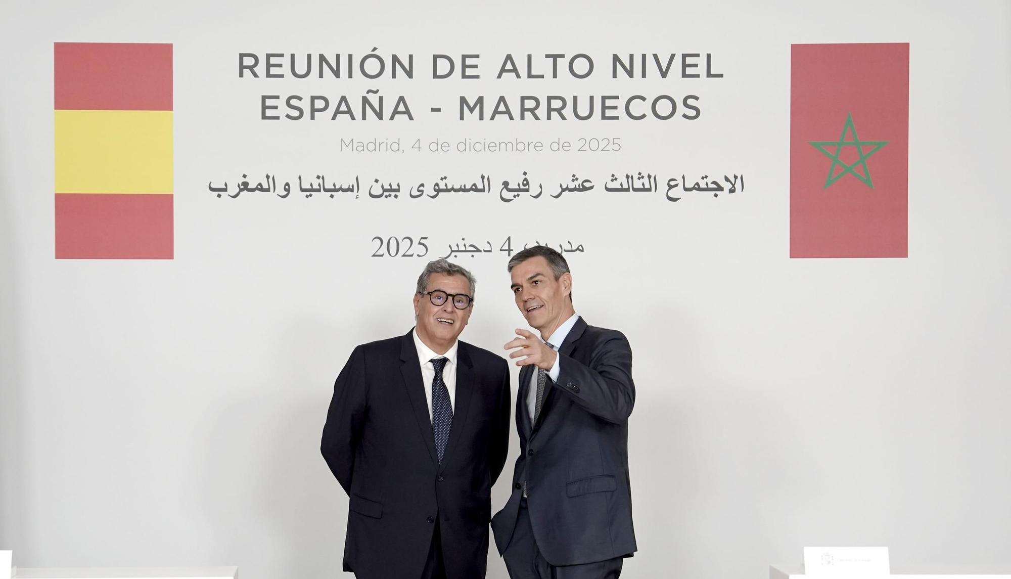 Pedro Sánchez, presidente del Gobierno y Aziz Akhannouch, presidente del Gobierno de Marruecos. XIII Reunión de Alto Nivel España - Marruecos.