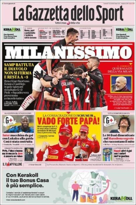 Portada GAZZETTA DELLO SPORT lunes 7 diciembre