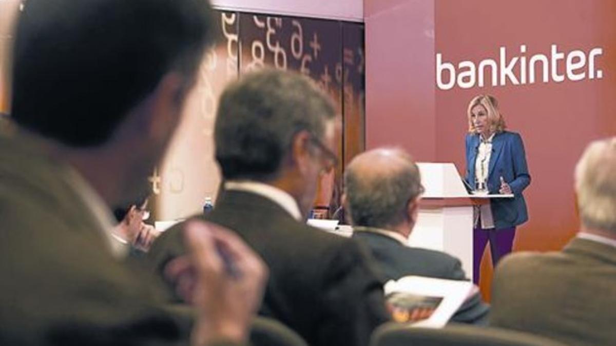 María Dolores Dancausa, presidenta de Bankinter, durante la presentación de resultados, ayer..