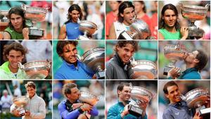 zentauroepp48561168 rafael nadal of spain holds each of his twelve french open t190609200235