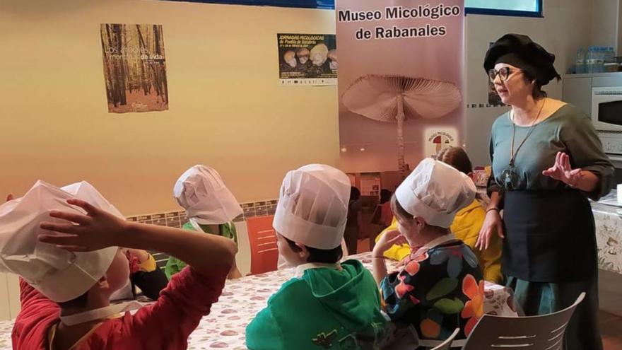 Niños participan en un taller micológico y de cocina celebrado en Rabanales. | CH. S.
