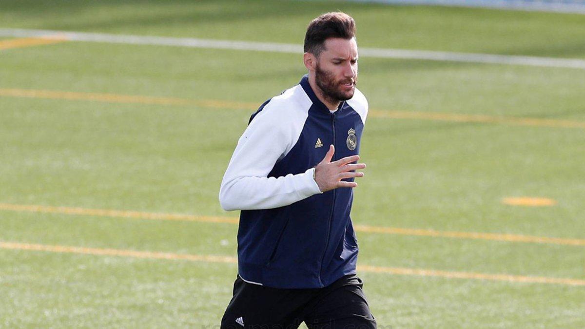 Rudy Fernández, durante la sesión de entrenamiento en Valdebebas