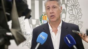 El alcalde de Badalona, Xavier Garcia Albiol, durante la rueda de prensa que ha ofrecido este viernes por la mañana