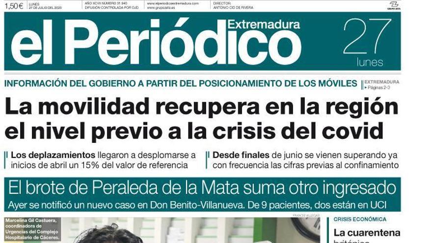 Esta es la portada de EL PERIÓDICO EXTREMADURA correspondiente al día 27 de julio del 2020