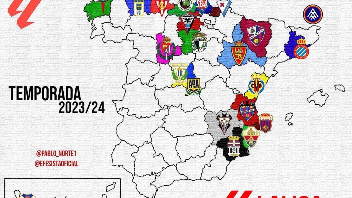 Mapa de España con los equipos que estarán en la Liga SmarkBank de Segunda División
