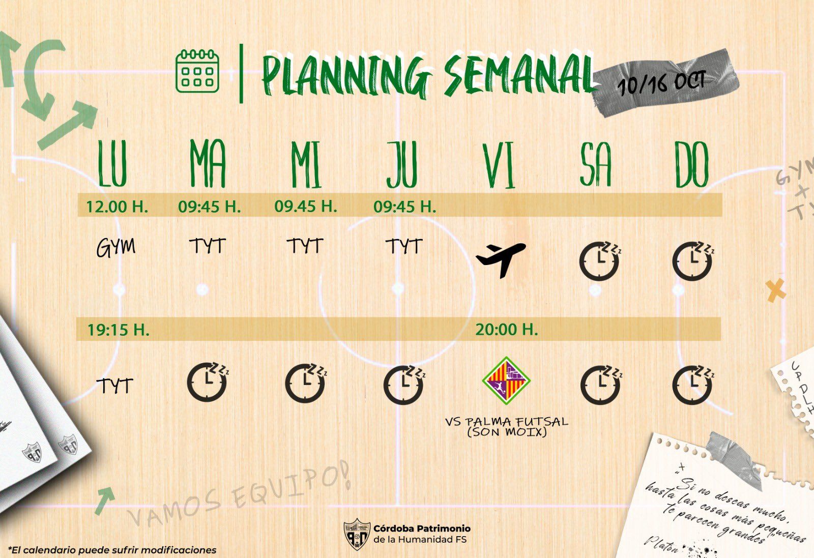 Plan de trabajo semanal del Córdoba Futsal antes de visitar al Palma.