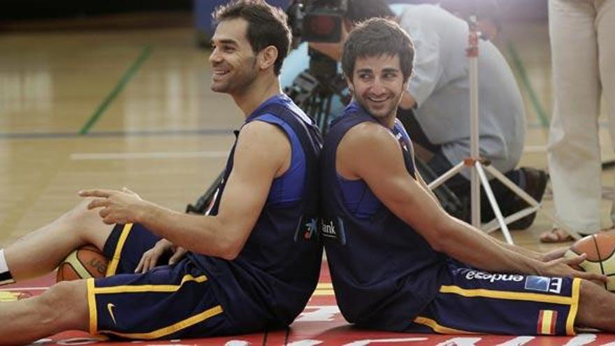 Calderón y Ricky Rubio, durante un entrenamiento.