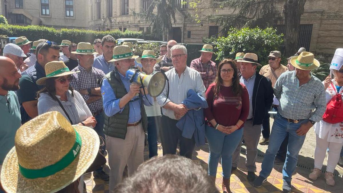 Los responsables de las organizaciones agrarias se dirigen a los manifestantes.