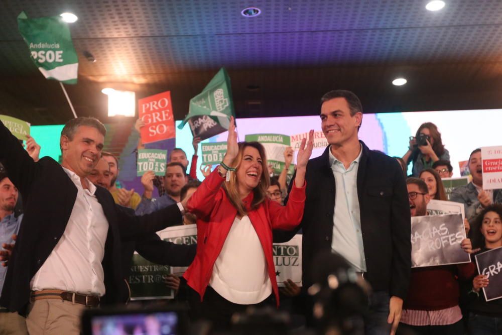 El presidente del Gobierno acompaña a la candidata a la reelección en Andalucía en un acto del PSOE-A a pocos días del final de la campaña electoral