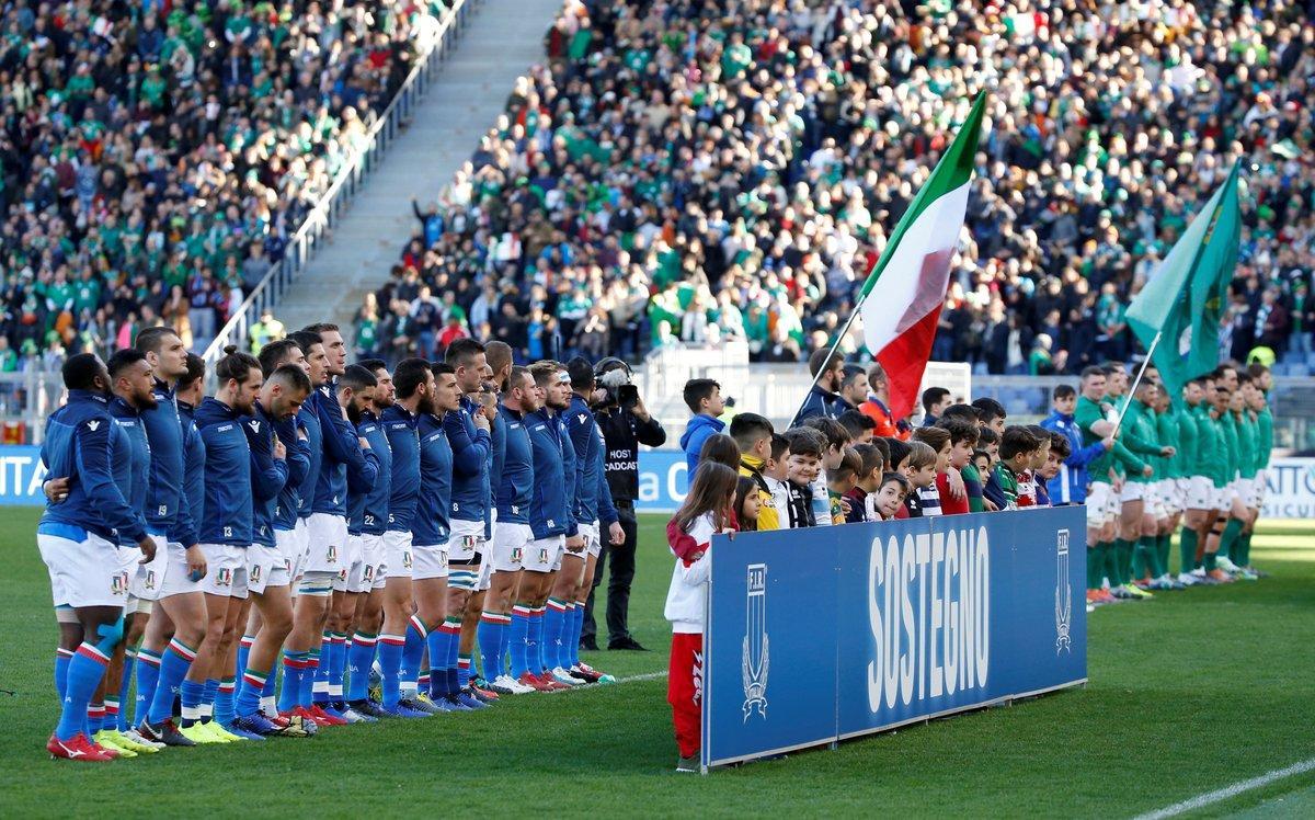 FILE PHOTO: Rugby Union - Six Nations Championship - Italy v Ireland - Stadio Olimpico, Rome, Italy - February 24, 2019  Italy and Ireland players line up before the match   REUTERS/Ciro De Luca/File Photo