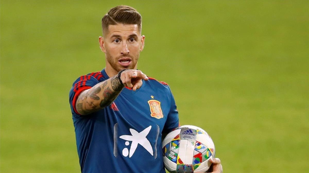 Sergio Ramos, en un entrenamiento.