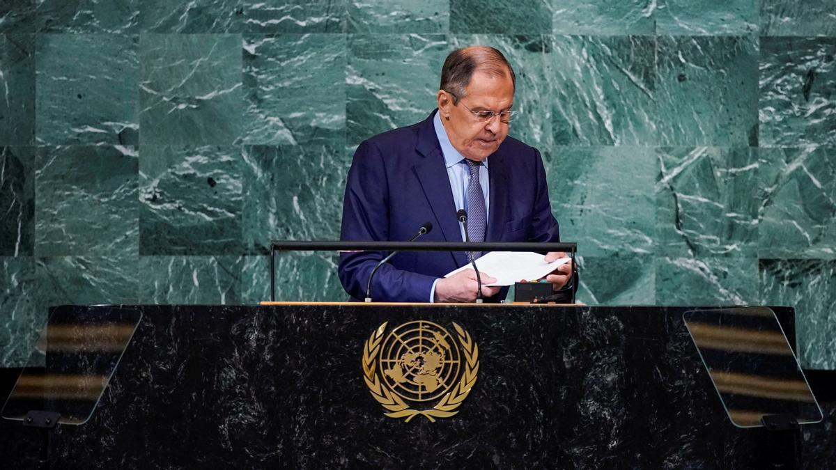 Sergéi Lavrov, en el atril de la cumbre de la ONU en Noeva York.