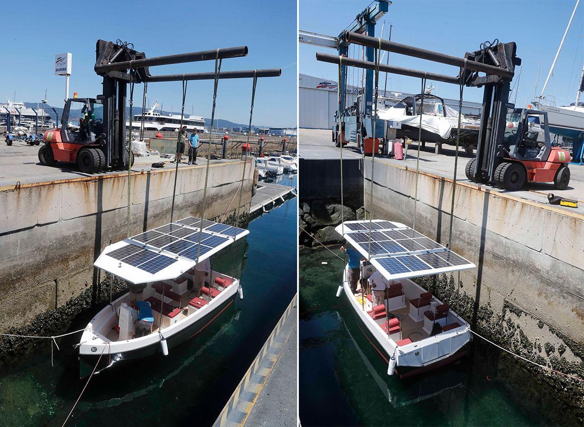 El barco-taxi eléctrico, en el puerto.