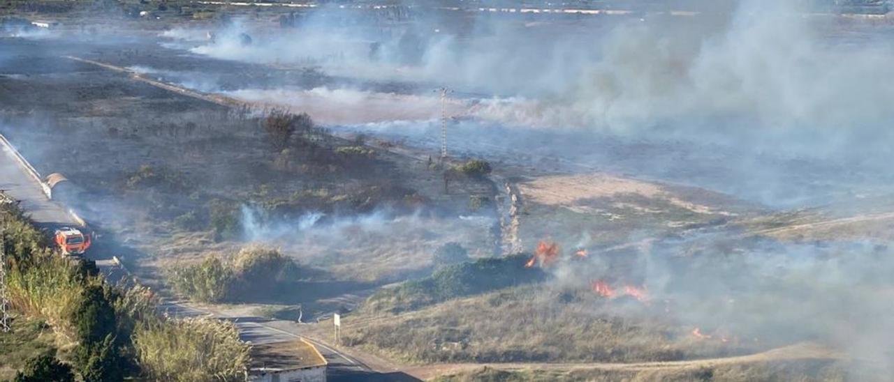 Una imagen de la Marjal, ayer, en pleno incendio.  | LEVANTE-EMV