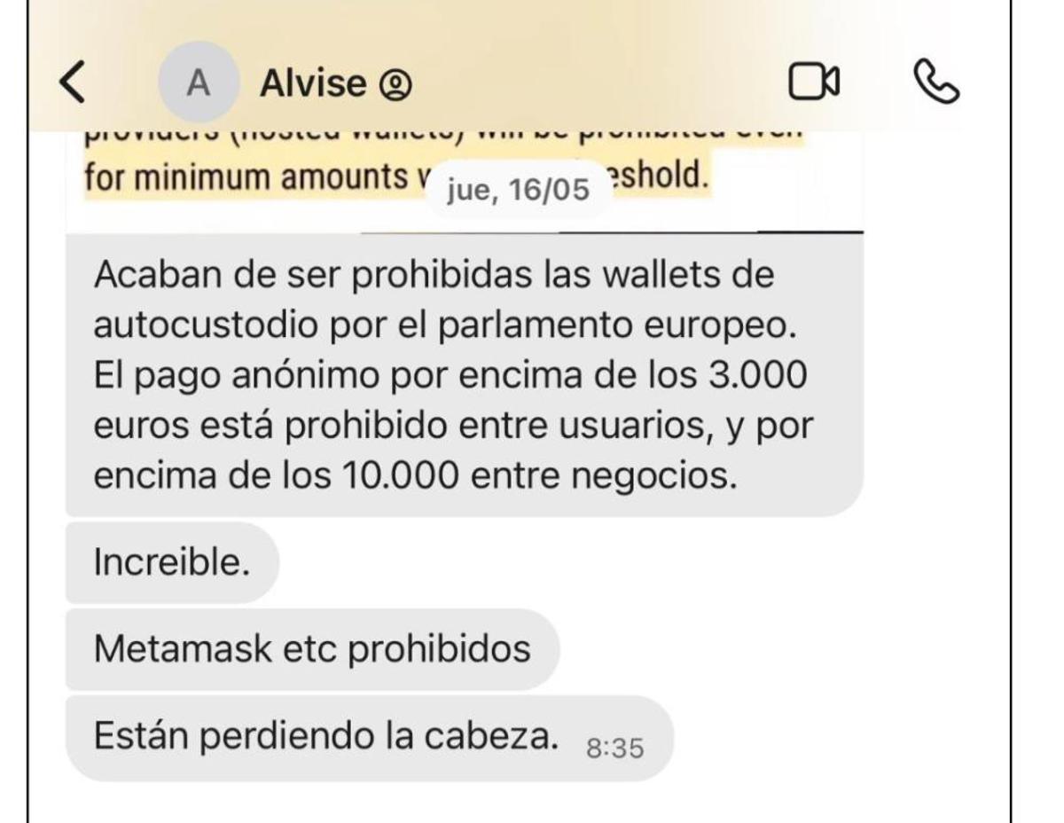 Pantallazo aportado a la Fiscalía de las conversaciones con Alvise