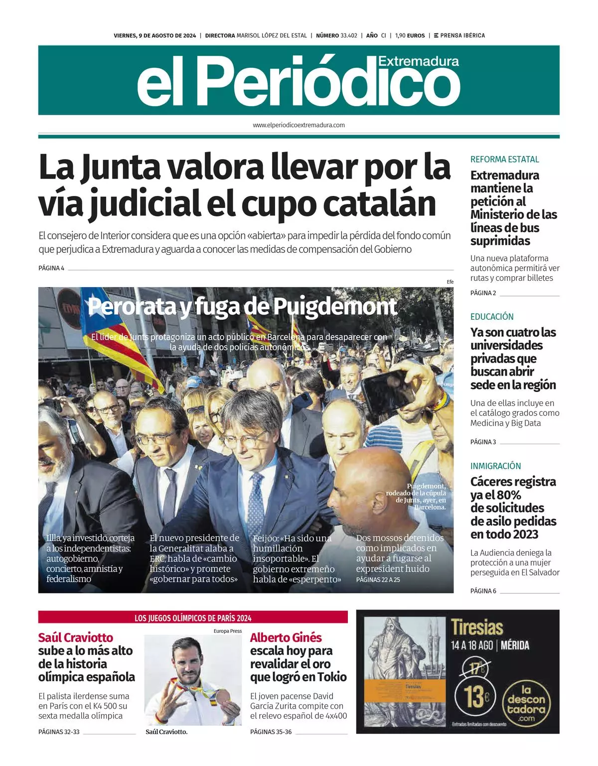 Consulta la portada correspondiente al día 9 de agosto de 2024