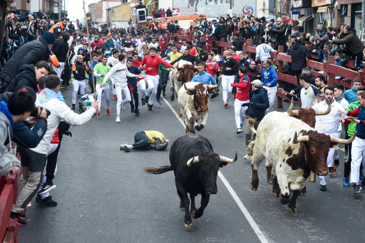 Varios corredores durante uno de los ‘encierros blancos’ de San Sebastián de los Reyes.