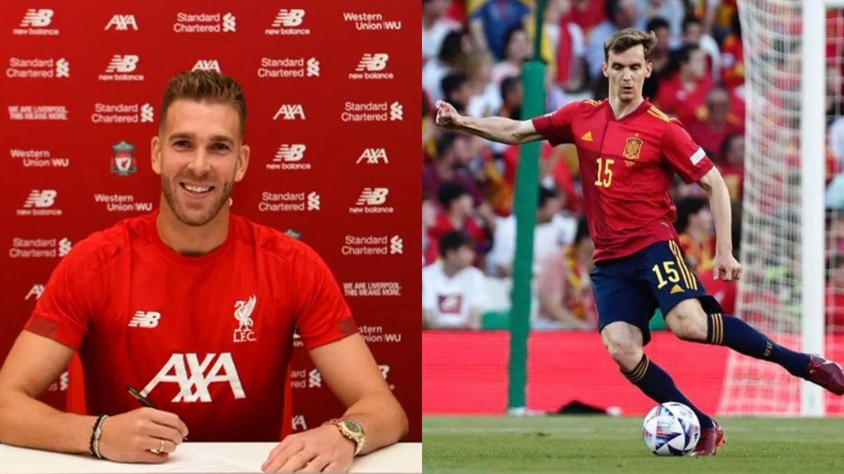 Adrián San Miguel firmando con el Liverpool. Diego Llorente en un partido con la selección