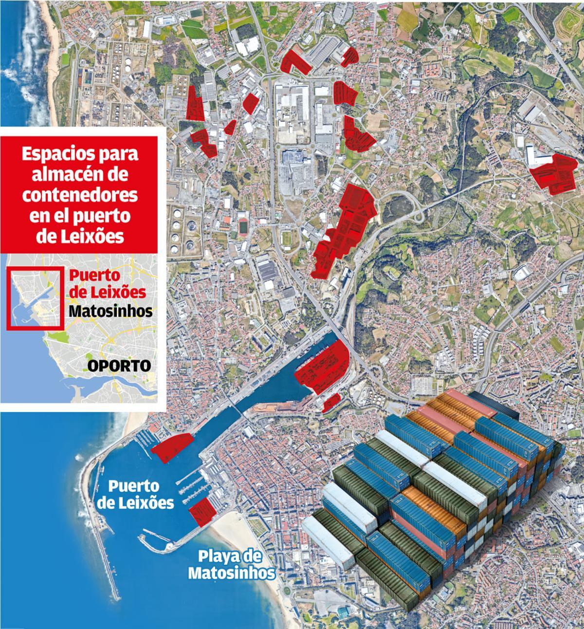 Espacios para almacén de contenedores en el puerto de Leixões
