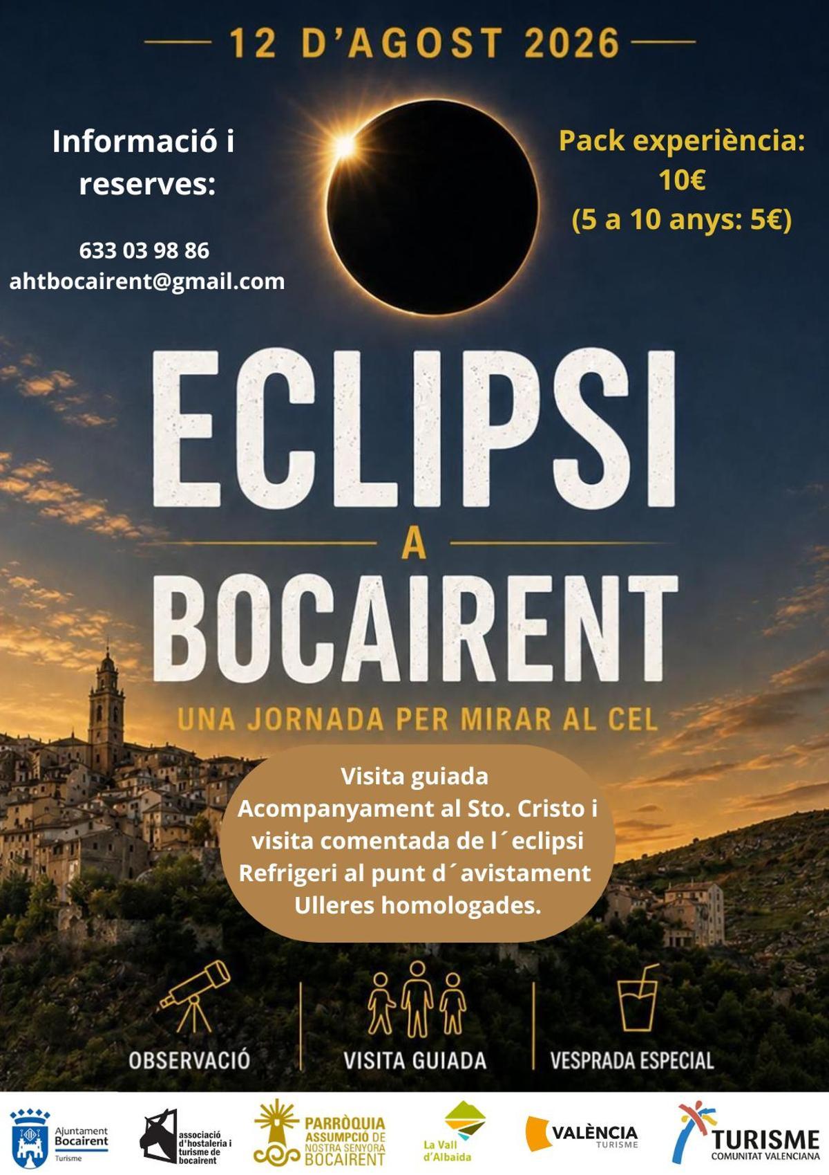 Cartel de la jornada organizada en Bocairent para observar el eclipse solar.