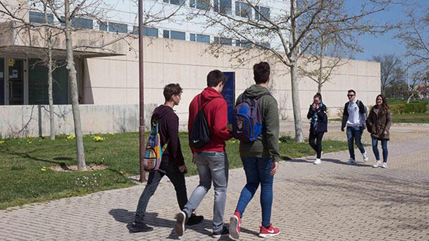 Estudiantes caminan junto al edificio del grado de Trabajo Social de la UA