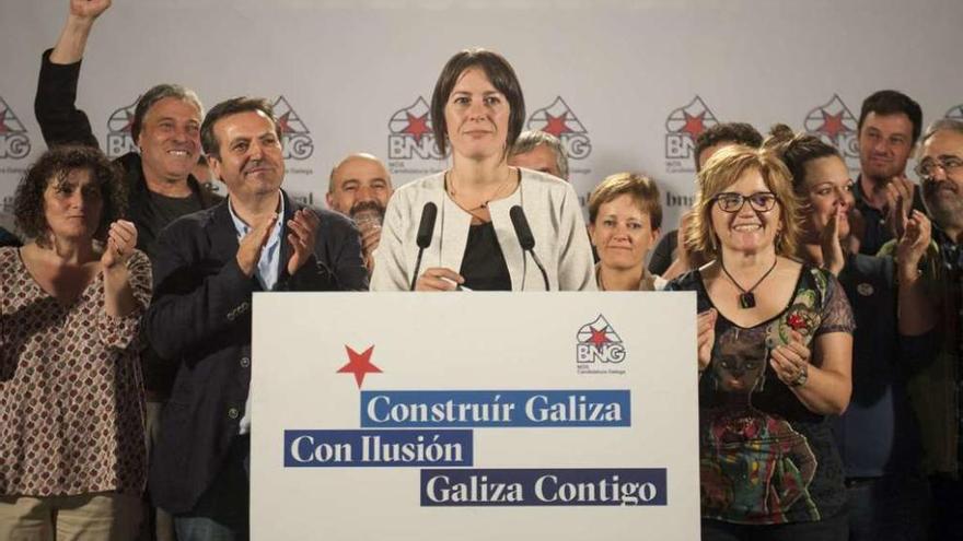 Ana Pontón, ayer, en Santiago, en la celebración del resultado electoral. // Brais Lorenzo