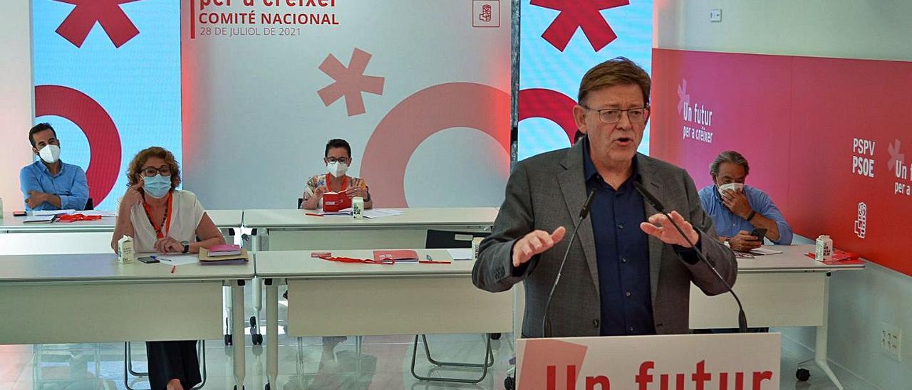 Ximo Puig, ayer por la tarde, durante su intervención en el comité nacional del PSPV.
