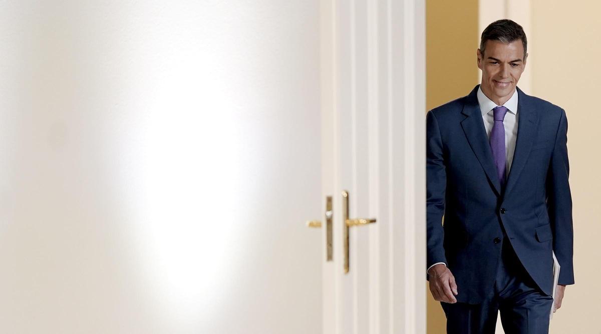 Pedro Sánchez, presidente del Gobierno, comparece en Moncloa.