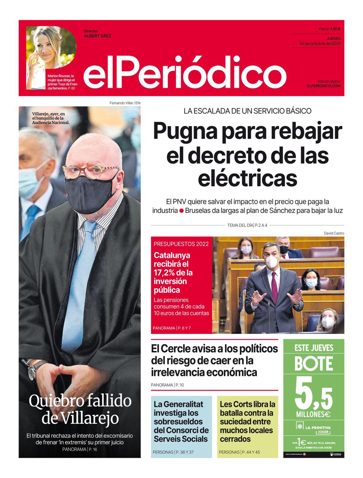 La portada d’EL PERIÓDICO del 14 d’octubre del 2021 La portada d’EL PERIÓDICO del 14 d’octubre del 2021