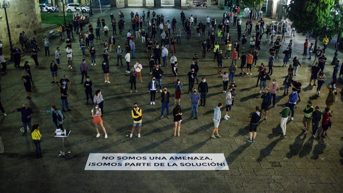 Manifestación de los hosteleros en la Plaza Mayor.