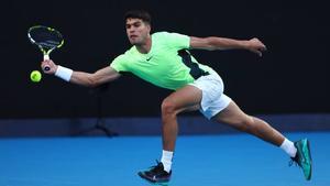 Alcaraz, en un reciente entrenamiento en Melbourne.