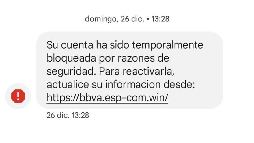 Ejemplo de un SMS malicioso.