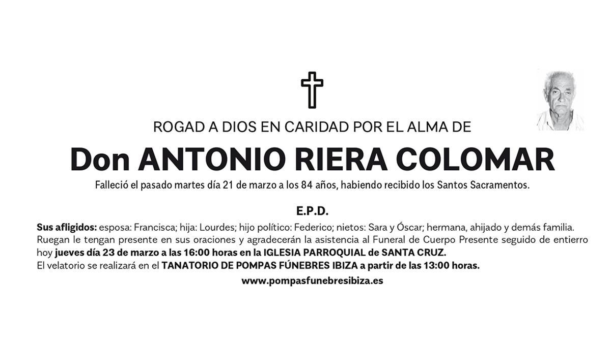 Esquela Antonio Riera Colomar