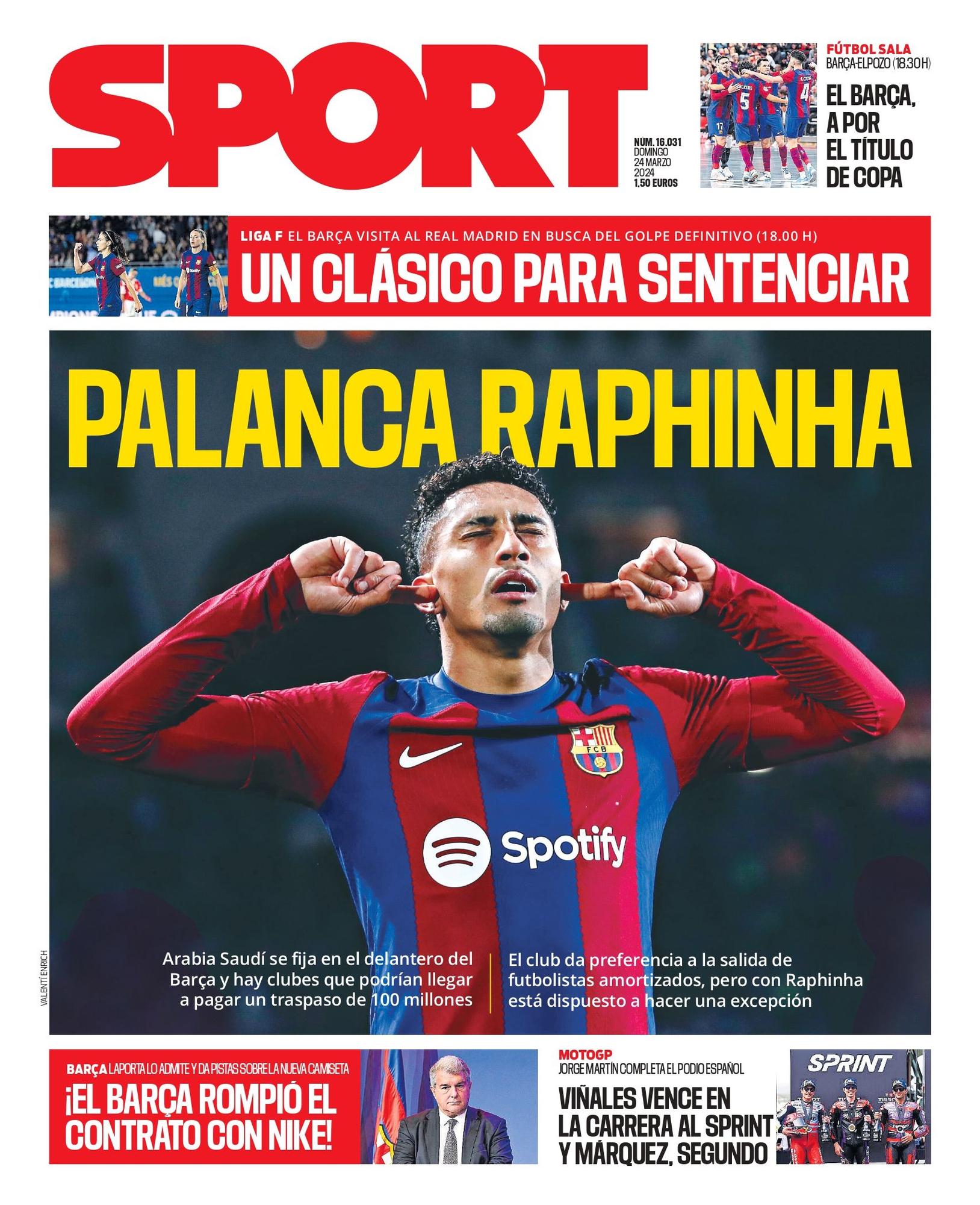 La portada de SPORT de hoy, domingo 24 de marzo