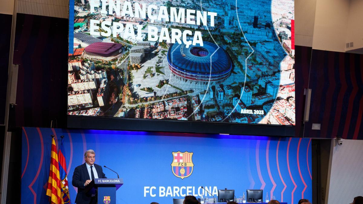 Joan Laporta durante la presentación del proyecto de financiación del Espai Barça