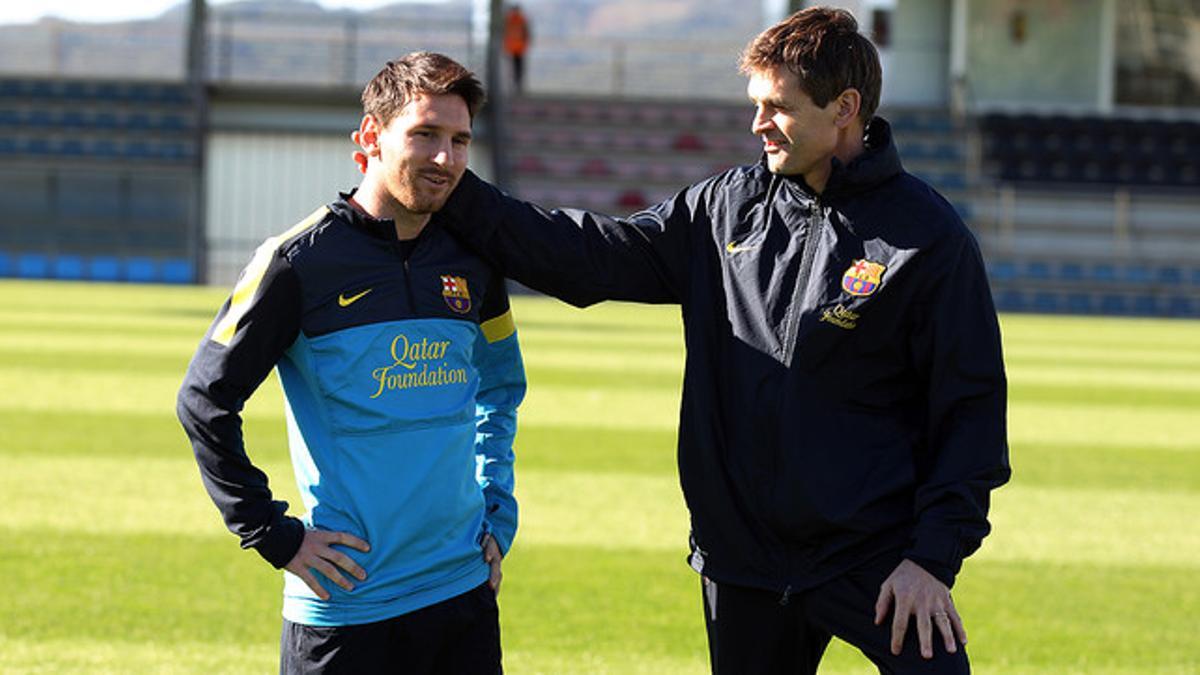 Messi y Tito, en la ciudad deportiva de Sant Joan Despí, a finales del 2012
