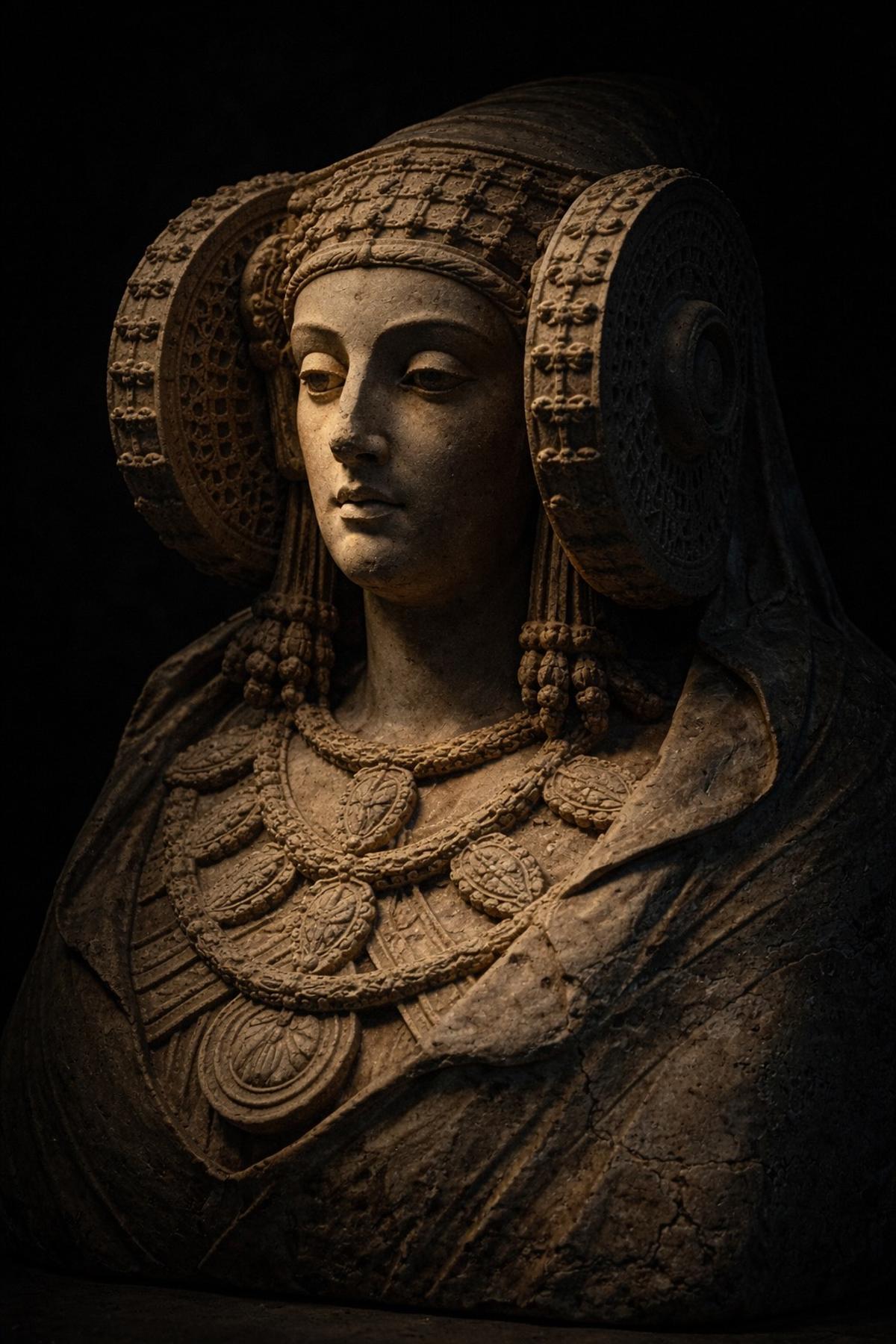 Reinterpretación de la Dama de Elche de la obra digital de Rosa Gómez.