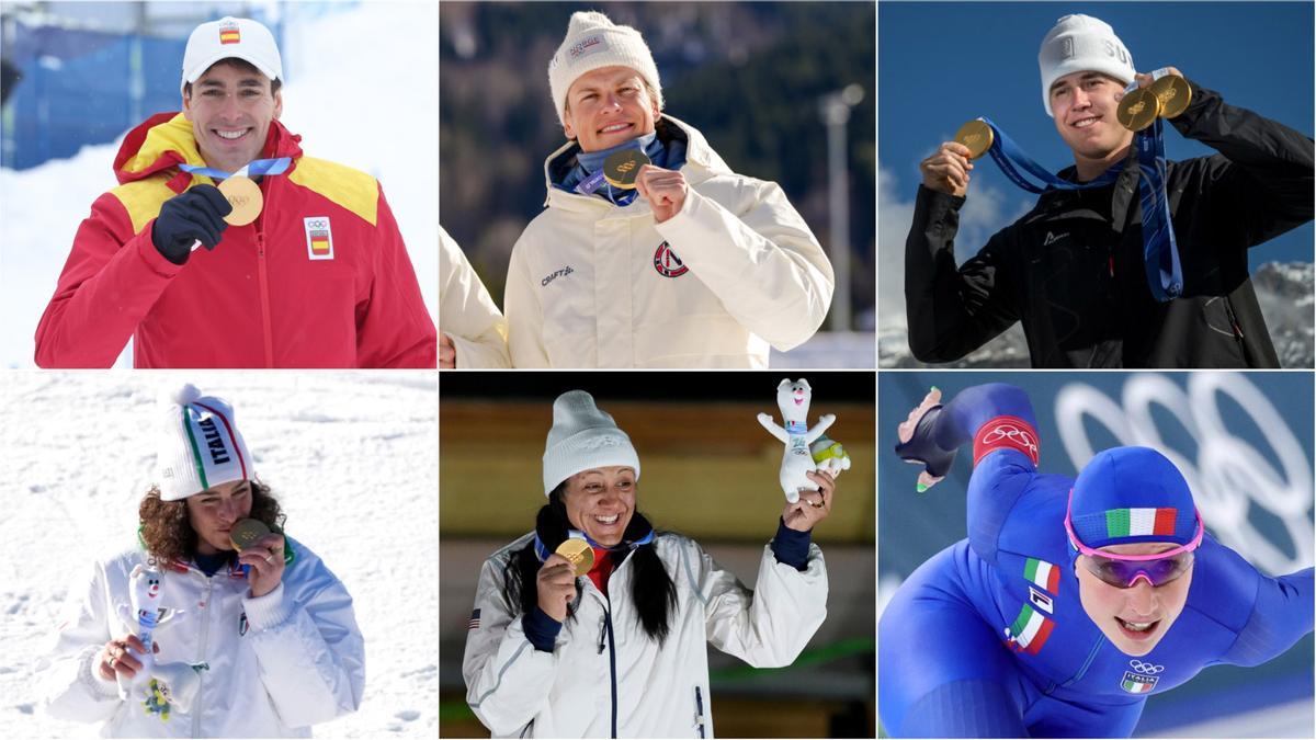 Oriol Cardona, Johannes Klaebo, Franjo von Allmen, Federica Brignone, Elana Meyers Taylor y Francesca Lollobrigida