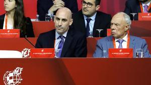 Rubiales junto a Antonio Suárez Santana durante la Asamblea general extraordinaria de la RFEF