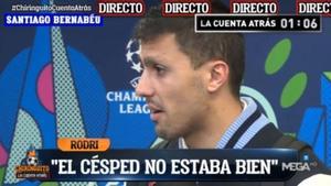 Rodri también raja del Bernabéu: El césped se levantaba, no estaba uniforme