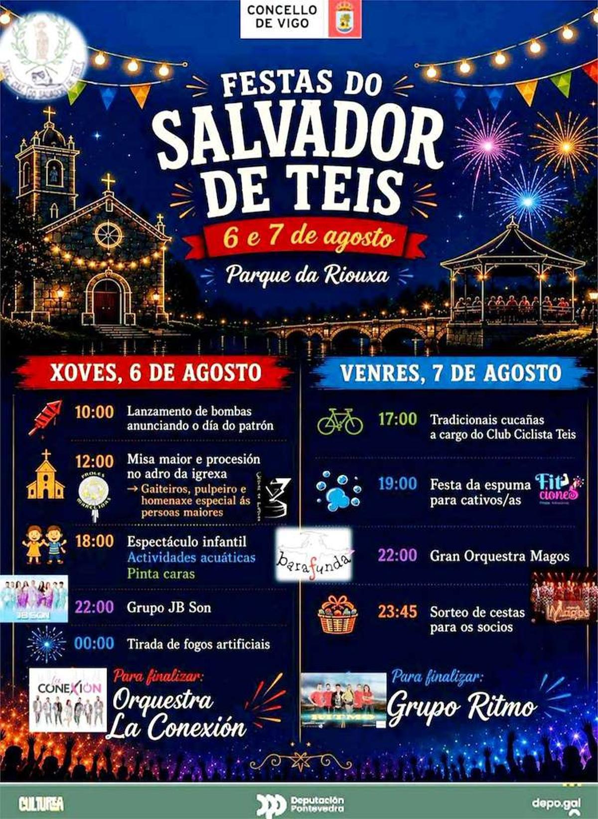 Cartel con las fiestas de San Salvador de Teis.