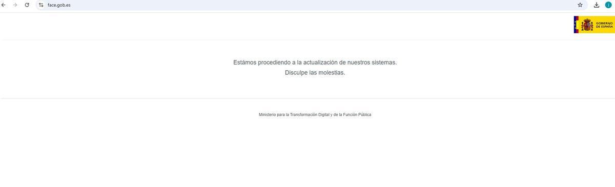 Estado de la página web del FACe, en la tarde de ayer.